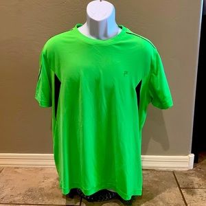 Mens FILA Sport Short Sleeve Activewear Shirt. Large, Lime Green with Black Trim